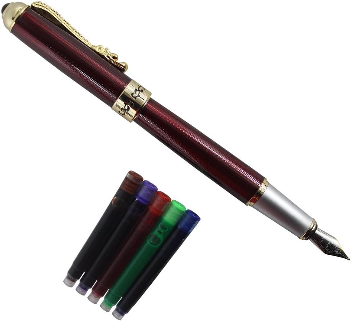 Elegante vulpen met parelmoer afwerking en gouden draak, inclusief luxe schrijfpakket