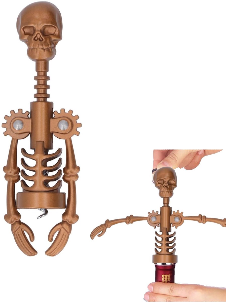 Seb2 - Skull Corkscrew - Halloween - Uniek design - 17.5 cm - Wijnopener - Perfect voor feesten - Gemaakt van metaal