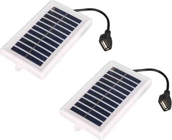 Oneay Set van 2 draagbare 5V-zonneladers met USB-uitgang, ABS-zonnepanelen, geschikt voor buitenactiviteiten zoals reizen, kamperen en wandelen.