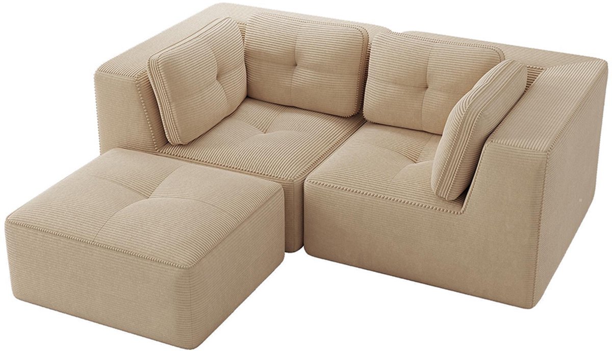 Komhtom Modulaire en aanpasbare hoekbank, L-vormige tweezitsbank zonder frame met verstelbare voetensteun, comfortabele Cord-stof, geschikt voor de woonkamer en slaapkamer, beige