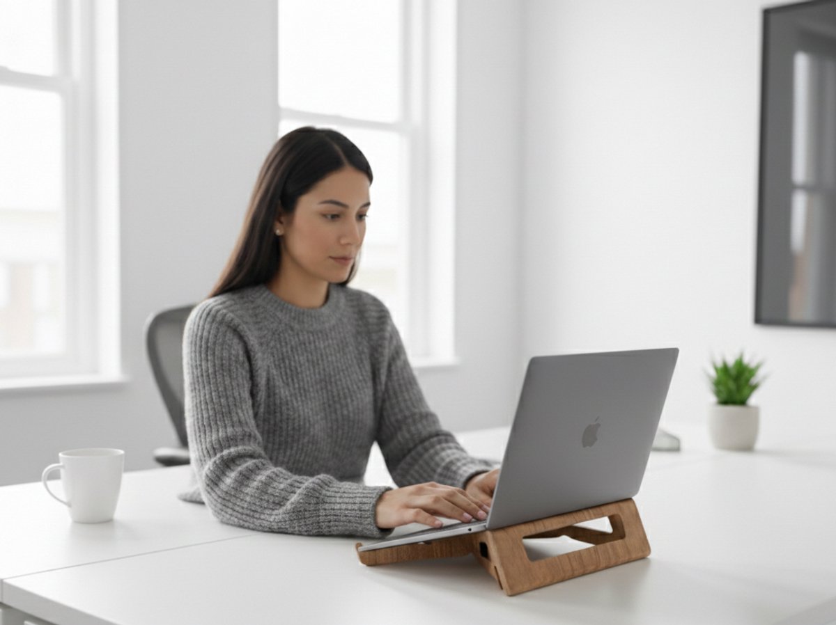 Houten Laptop en Tablet Standaard | Demontabele Verhoger | X-Vorm | Ergonomisch | Koffiebruin | MDF