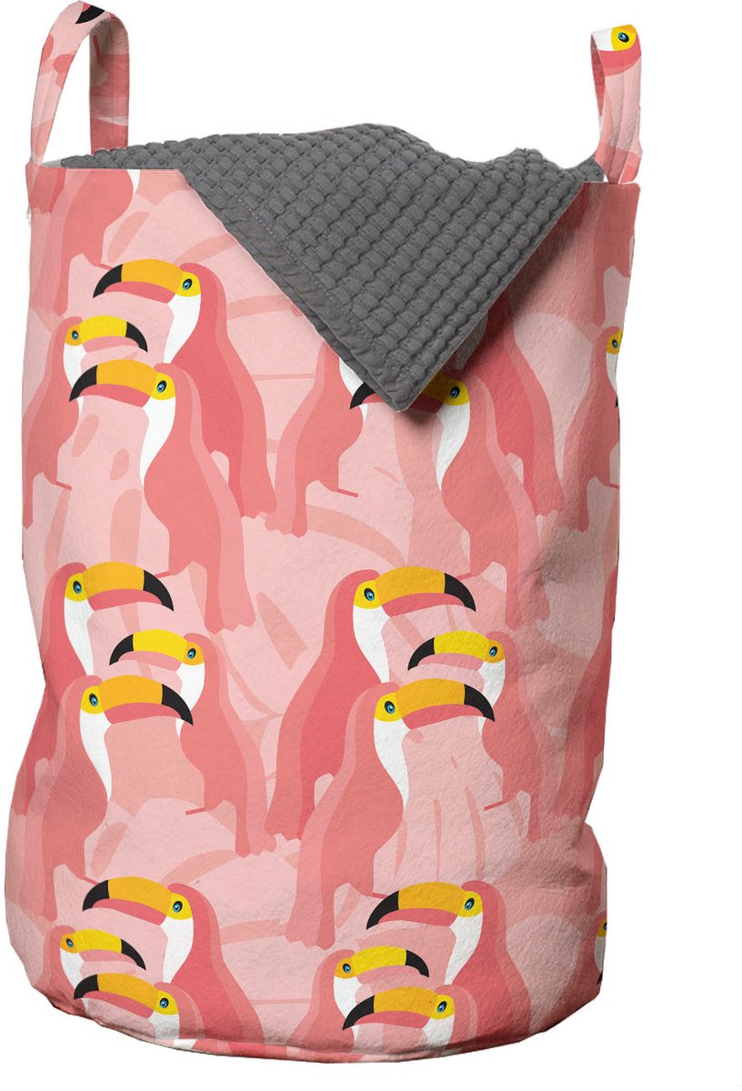 ABAKUHAUS toecan waszak, tropische vogel Hawaii pastel, wasmand met handvatten en trekkoord voor wasserettes, koraalroze