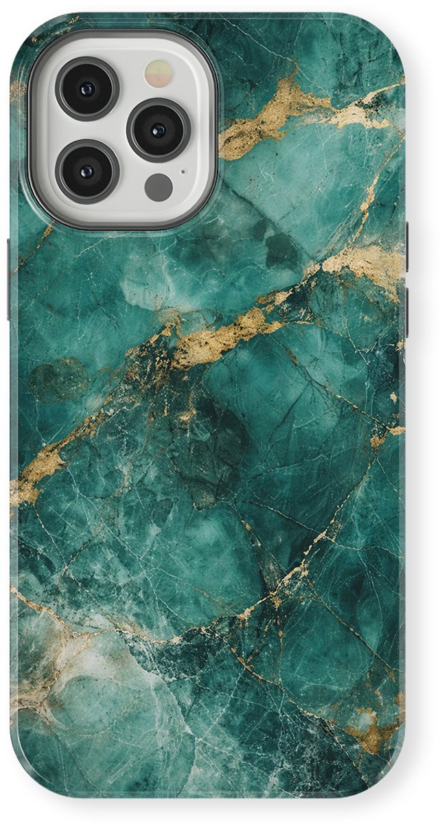 DripCase Hoesje geschikt voor iPhone 12 Pro Max Marmer | Marble Moods | Magnetisch Opladen | 2-in-1 Ontwerp | Luxe Marmeren Case geschikt voor iPhone 12 Pro Max Emerald Tide Marble