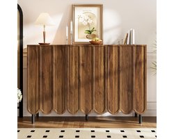 Moderne Design Dressoir Wave 120 x 35 x 80 cm met Golvevormige Deuren en Duw-open Systeem – Opbergkast met Verstelbare Planken voor Woonkamer, Eetkamer en Hal – Donker Houtkleur