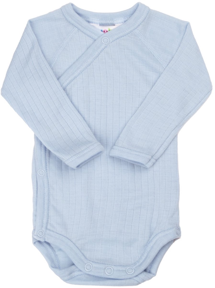 Joha baby romper - lange mouw - overslag wikkel - 100% merinowol - lichtblauw - maat 40
