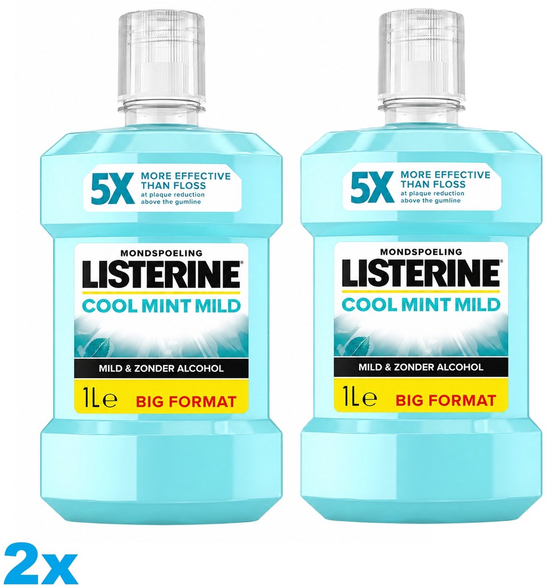 Listerine Cool Mint Mild Mondwater – 2 x 1 Liter – Alcoholvrij – Milde Mondspoeling – 2 Stuks