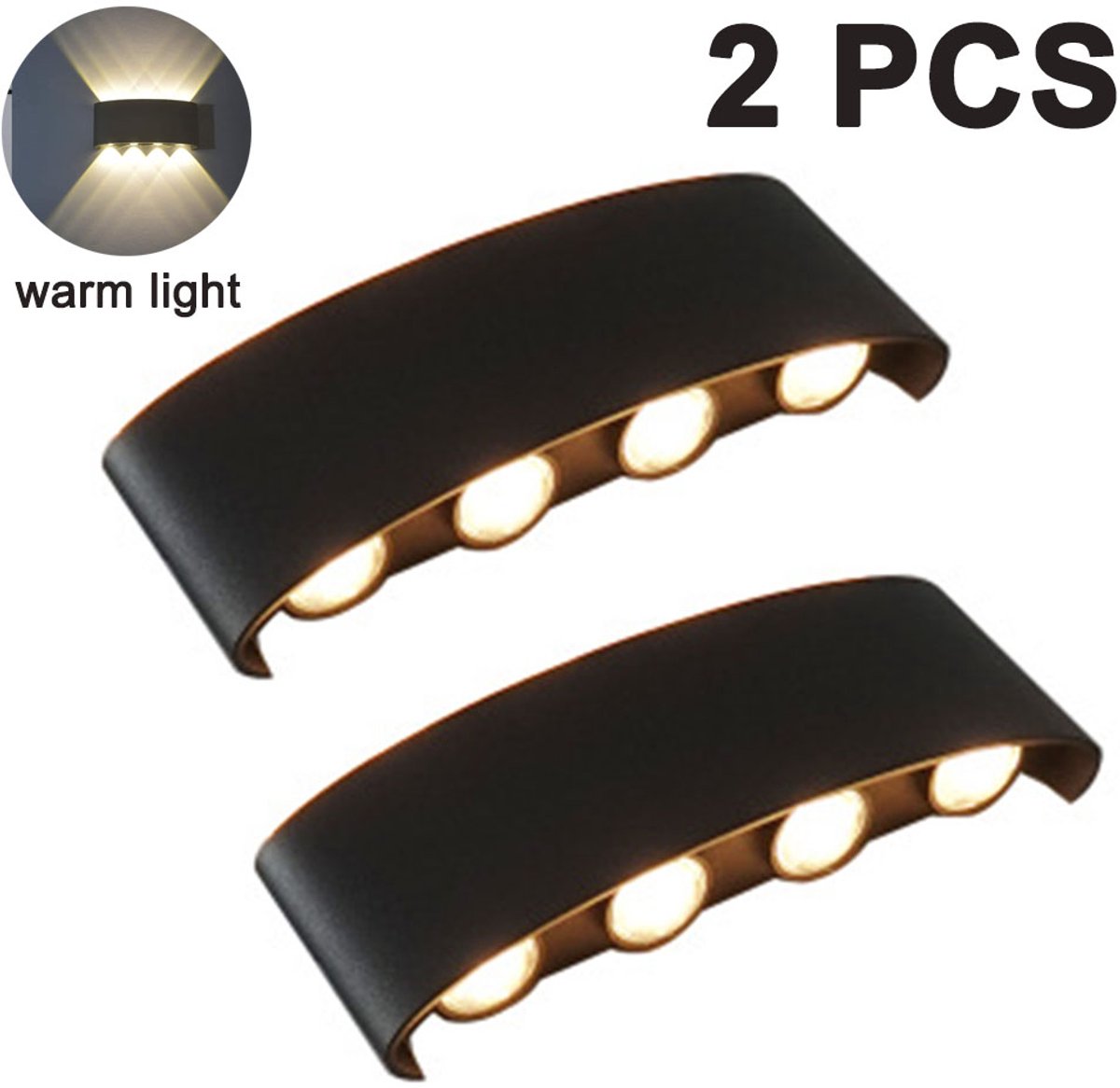 Oneay 2 stuks moderne waterdichte buitenwandlampen – wandlamp met 8 LED’s voor hal en veranda, up & down verlichting, geschikt voor binnen- en wandmontage, ideaal voor hotels, tuinen, entrees, deuropeningen en tuinpaden - Warm licht