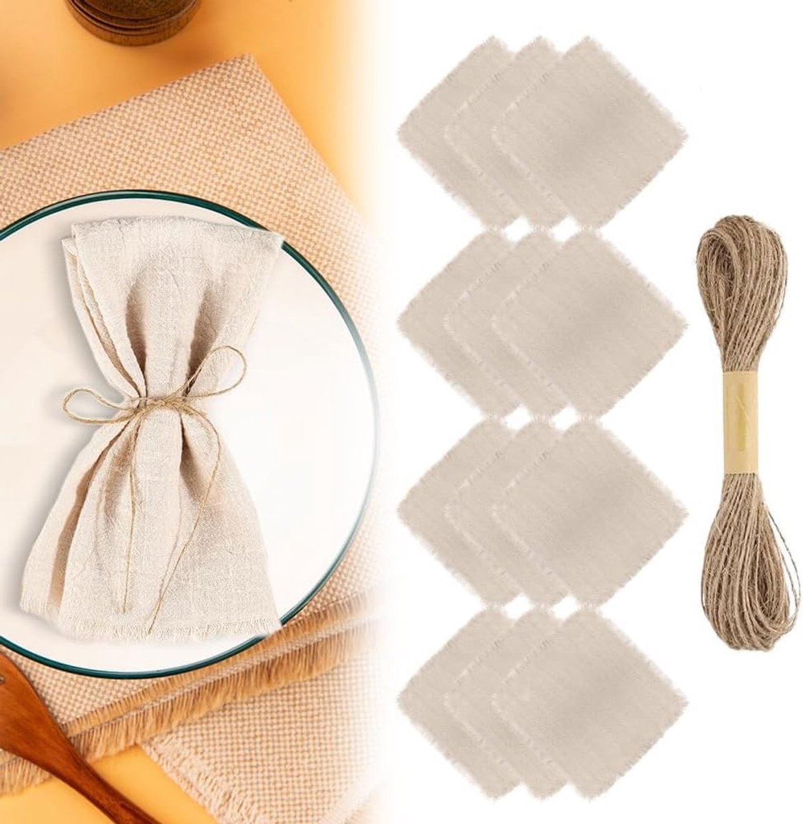 Pack of 12 Fabric Napkins, 42 x 42 cm, Fabric Napkins with Fringes, Washable and Reusable, Cotton Napkin for Weddings, Hotels, Restaurants, Parties