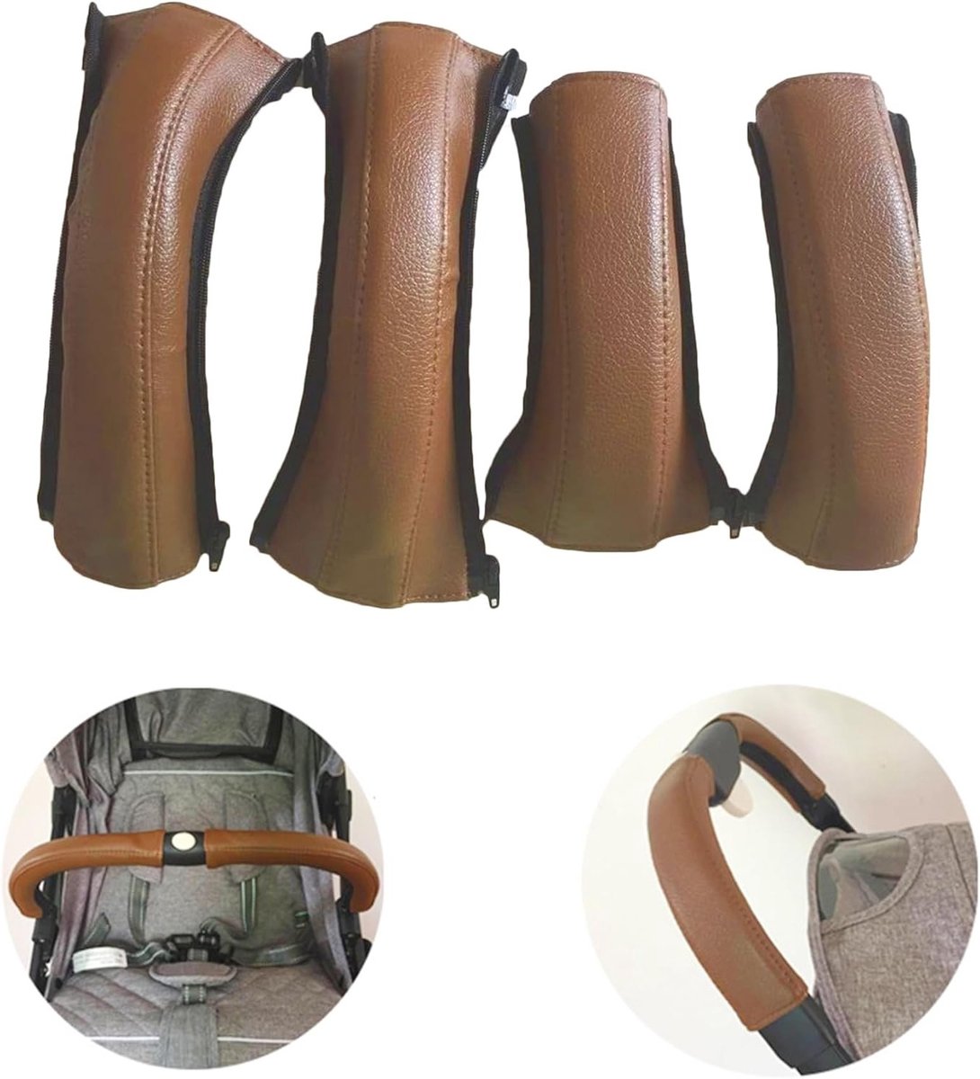 Set van 4 Duurzame Handvat Covers voor Kinderwagens, Antislip, Stofbestendig, Comfortabele Bescherming, Universele Buggy Accessoires, Bruin