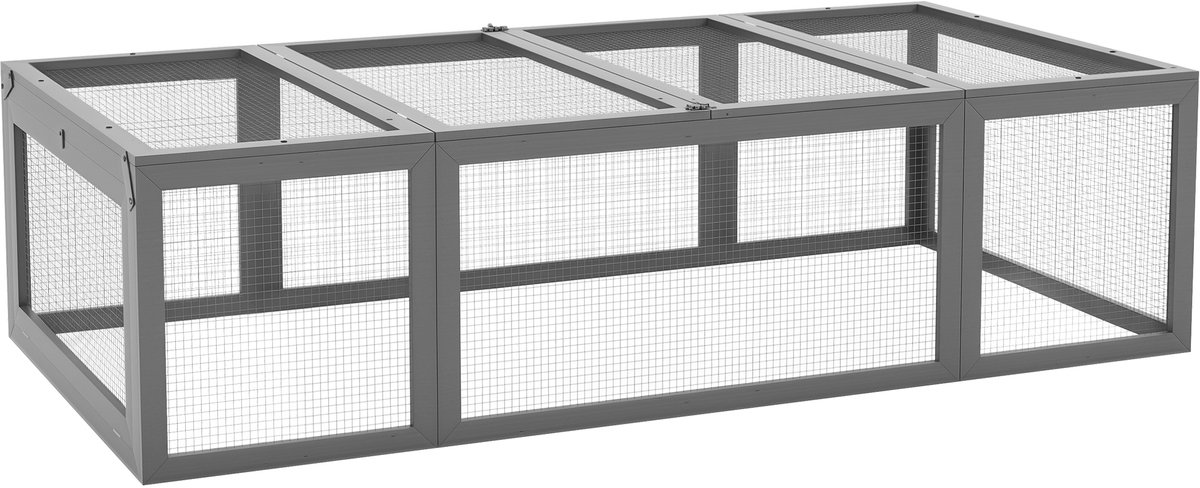 PawHut Hasenstall Kaninchenstall aus Tannenholz Winterfest Hasenkäfig mit aufklappbar Dach 180x90x48 cm Kaninchenkäfig Outdoor Kleintierstall für Kleintiere Hasen Kaninchen Meerschweinchen Grau