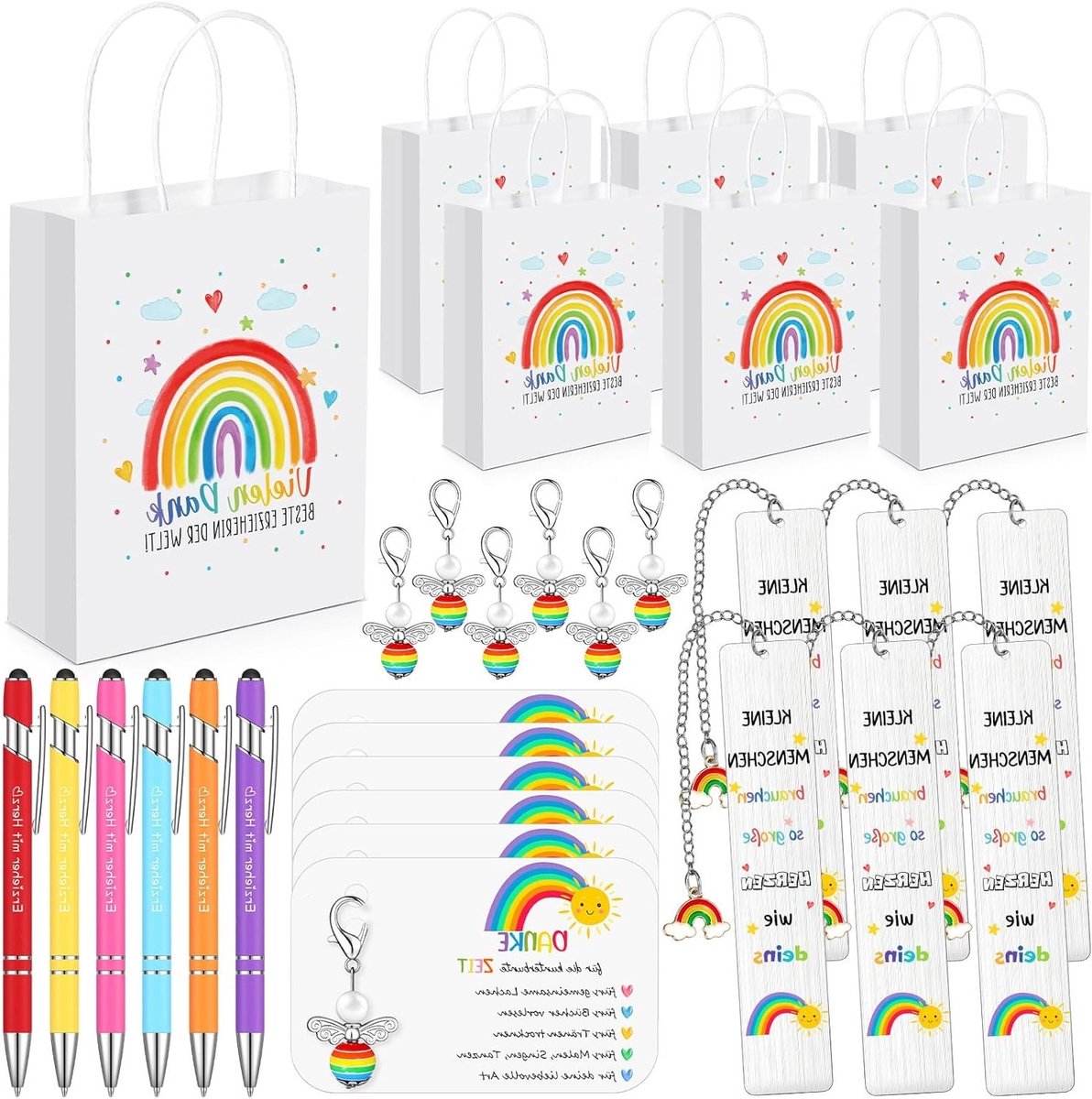 30 Stuks Afscheidsgeschenken voor Educators - Papieren Tassen, Sleutelhangers, Engel Beads, Boekenleggers en Kleurige Balpennen voor Kleuterschool