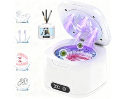 Ultrasonic Retainer Cleaner Machine - Denture Bath Met 4 Modi En Digitaal Scherm - 49kHz Dieptereiniging Voor Gebitsprotheses En Beugels - 340ml Capaciteit In Duurzaam Wit Plastic - Inclusief Reinigingsmandje