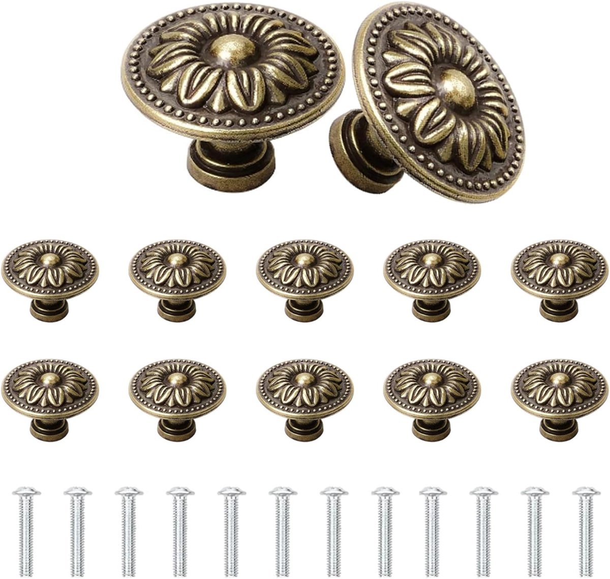 HEZIVO® Deurknoppen voor Kasten - Vintage Kastknoppen - Antieke Meubelknop - Lade Knoppen - 12 Stuks
