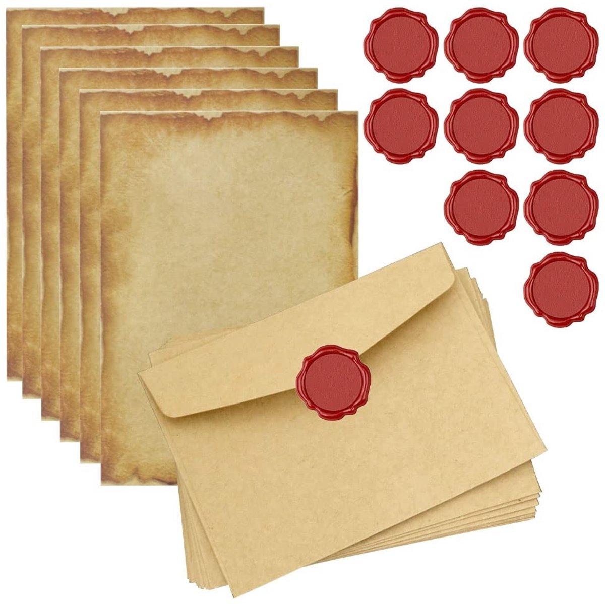 Store_8 - Stationery Set - Vintage Papier - Creatieve Briefpapier Set - Bruin - Inclusief Enveloppen en Wax Seal Stickers - Perfect voor Briefwisse...