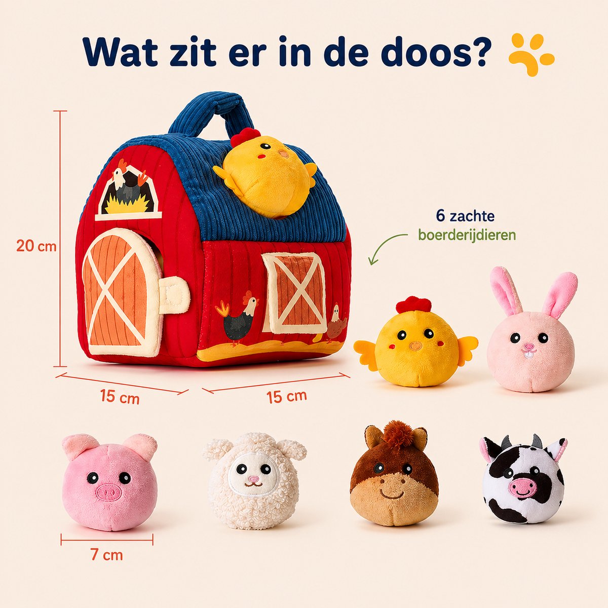 Baby Speelgoed 6-12 maanden - Sensorisch Pluche Speelgoed met Stal en 6 Dierenvriendjes - Montessori Speelgoed met Boerderijdieren - Baby Cadeau met Knuffels - Educatief speelgoed - Kinderspeelgoed 6MND + — afbeelding 2