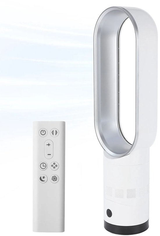 Bladloze torenventilator 24 inch Pelor met luchtreiniger, 10 snelheden, stille modus, veilig en energiezuinig