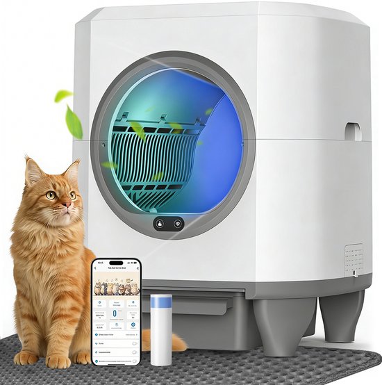 Automatische kattenbak XXL 80L zelfreinigend elektrisch met app bediening, geurcontrole en stille werking