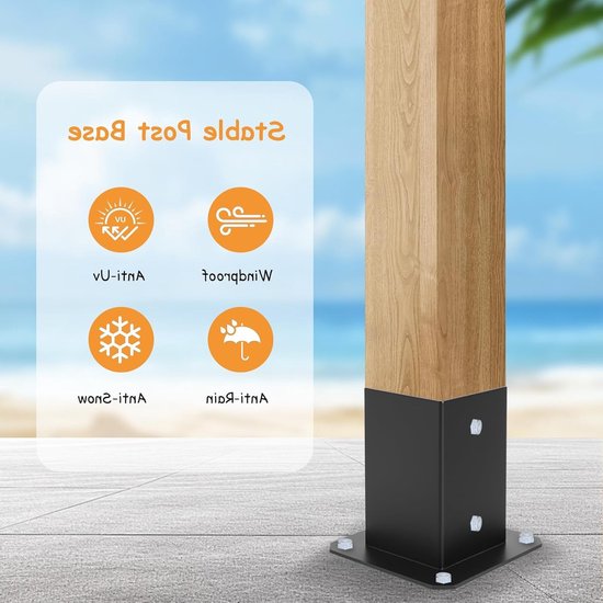 Poststeunen voor vierkante houten palen 100 x 100 mm, schroefhulzen en bevestigingsplaten voor stevige omheiningen en constructies — afbeelding 2