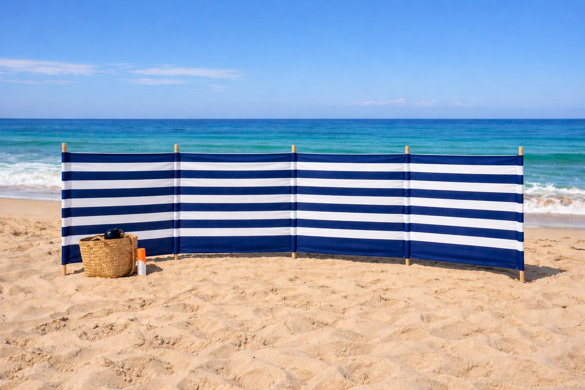 Sunline Strand Windscherm Marine Blauw Wit 5 meter
