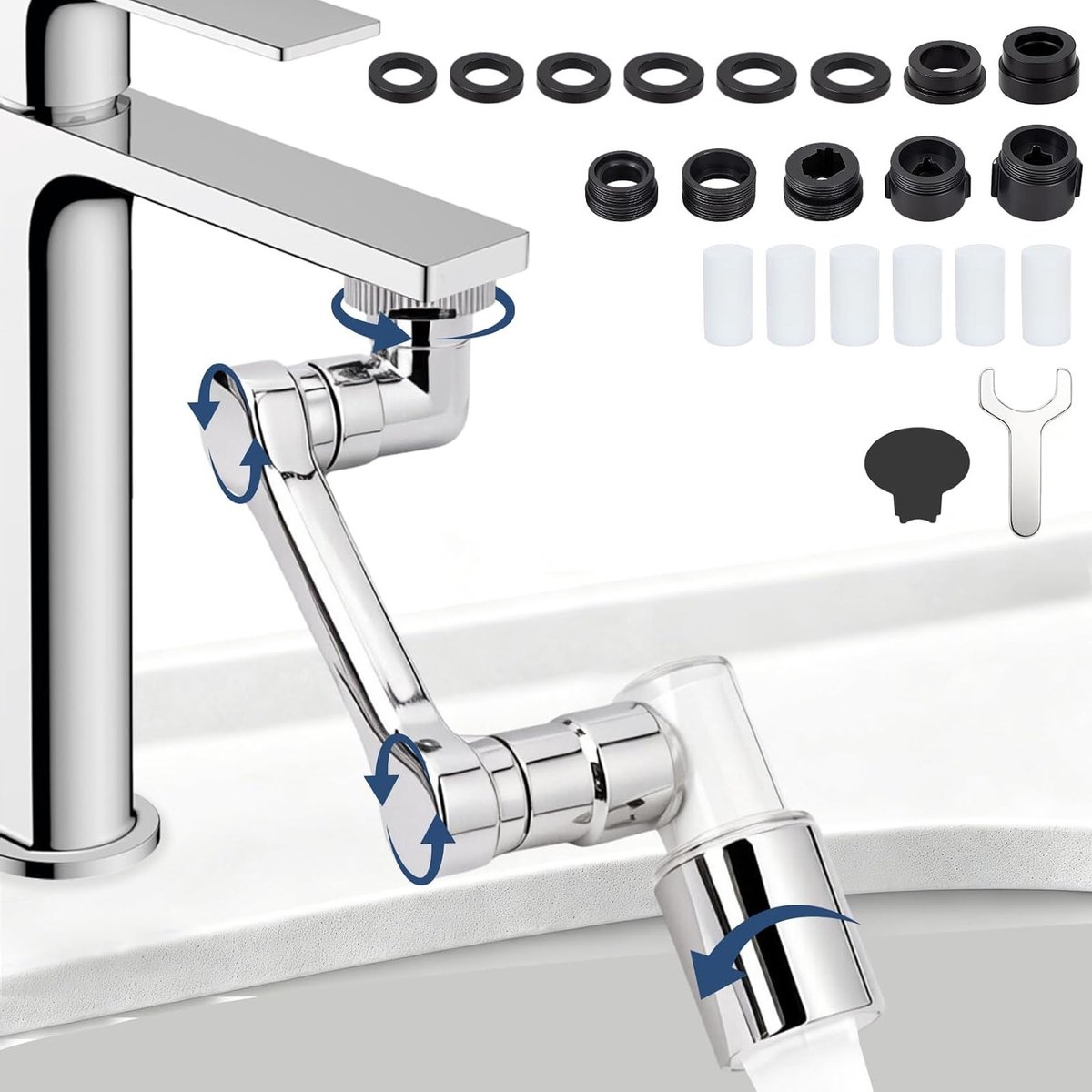 Draaibare kraanopzetverlenging met filter, multifunctionele 1080 graden verlengkraan voor keuken en badkamer met 2 waterafvoermethoden en eenvoudig gebruik