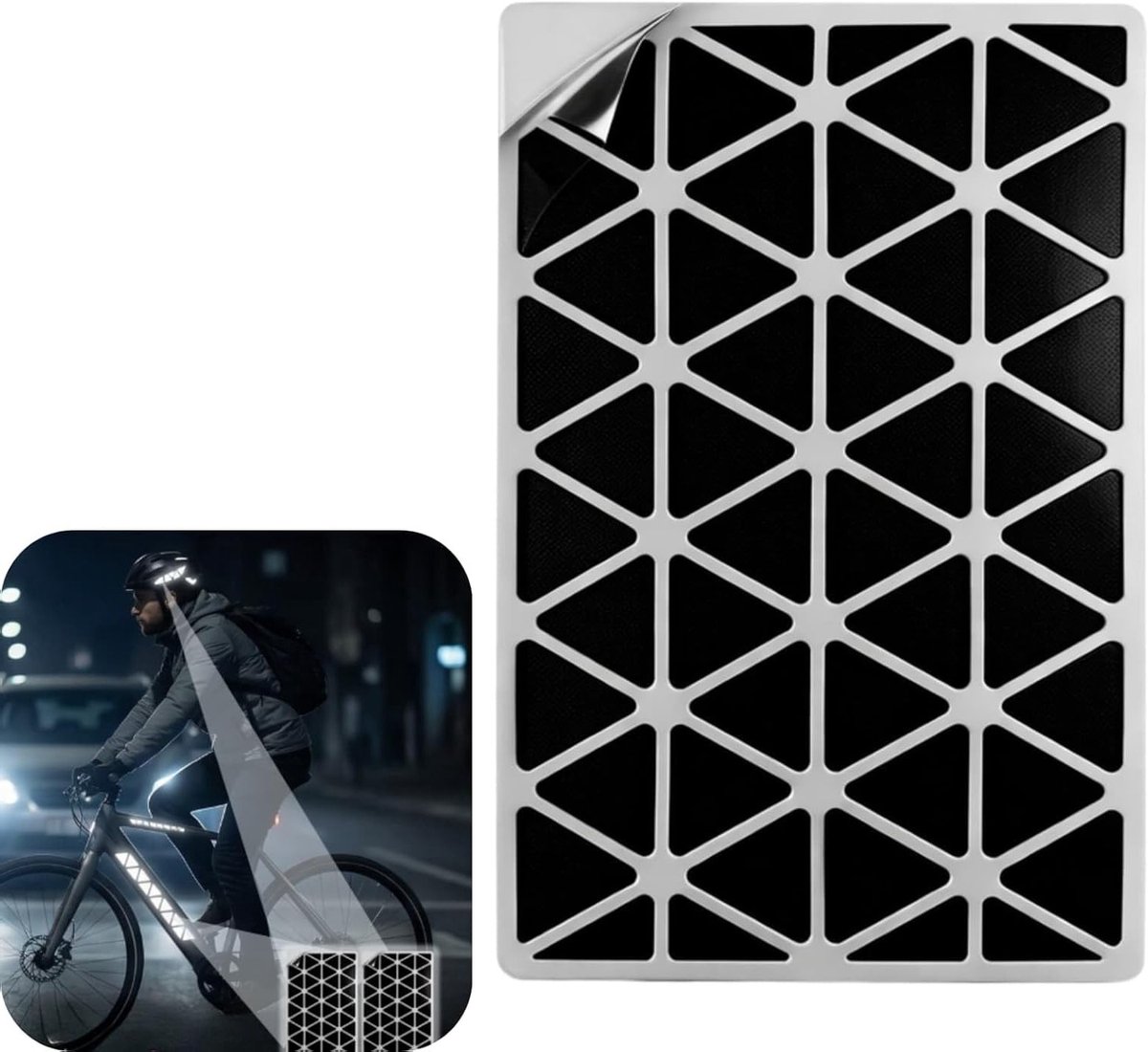 Interchangeable reflector sticker voor meer zichtbaarheid in het donker op fiets, helm, kinderwagen en motor - zwart, reflecterende folie, set van 1