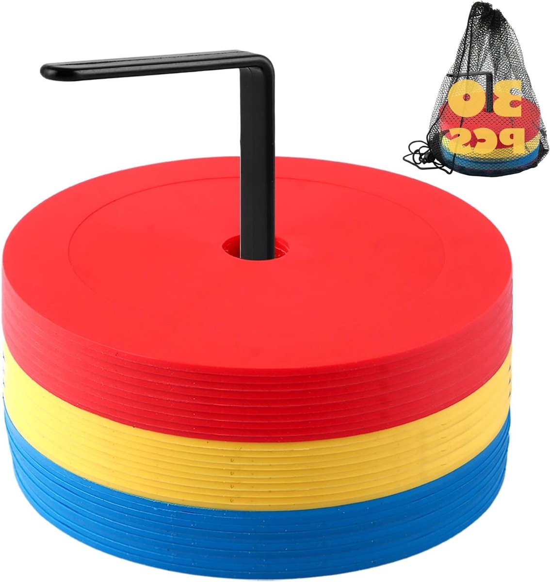 Set van 32 Stuks 15 cm Marker Hoeden in 3 Kleuren met Organizer en Mesh Compartment voor Voetbal en Atletiek Training