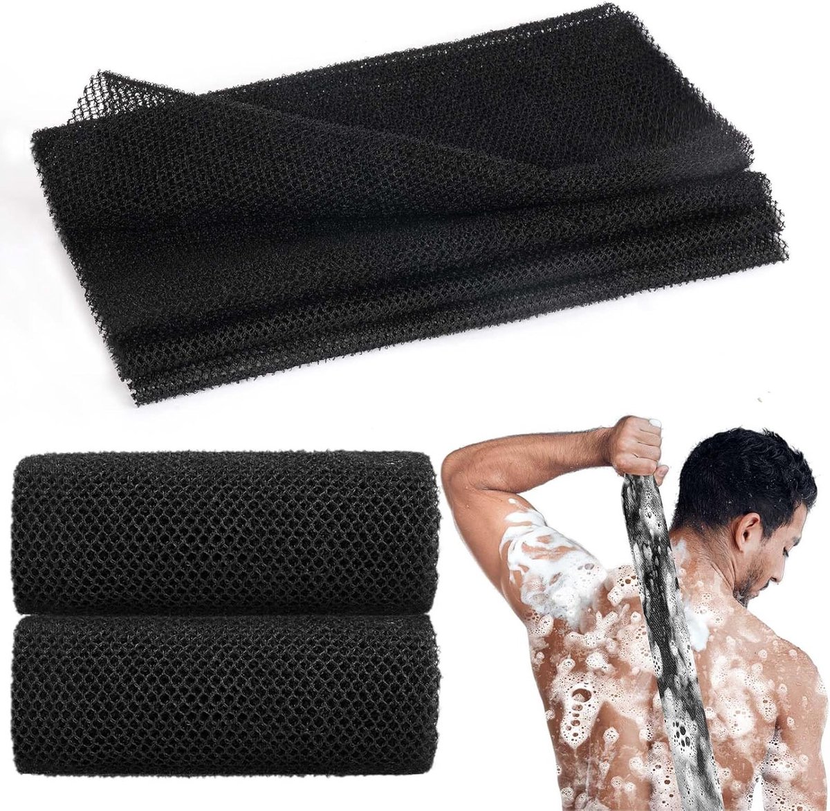 Verzorgende Afrikaanse Net Spons Set van 2 voor Bad en Douche, Lichaamsreiniger, Loofah en Scrubber voor Volwassenen en Kinderen, 30 x 80 cm