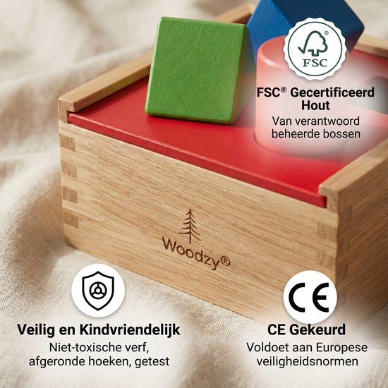 Woodzy Houten Vormenstoof 6 Delig - FSC® Gecertificeerd - Montessori Speelgoed - Educatief Speelgoed 3+ Jaar - Sorteerspel - Cadeau Kinderen — afbeelding 3
