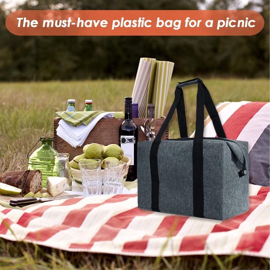 Opvouwbare koeltas - Lunchtas - Isolatie - Koelzakken - Picknicktas - Thermotas - Coolerbag - voor Voedsel, Outdoor, Picknick, Camping, Familieactiviteiten - 39x19x27cm - grijs — afbeelding 3