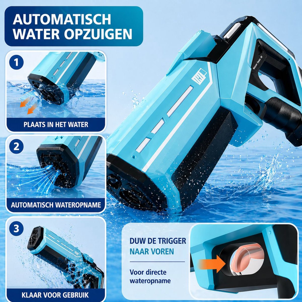 Astravon Elektrisch Waterpistool - Automatisch Waterpistool - Automatisch Vullen -Zomer Speelgoed - Watergevecht - Super Soaker - Oplaadbaar Waterpistool - Kinderplezier - Waterpret - Strand Speelgoed - Tuinspeelgoed - Elektrisch Speelgoed - Waterbat — afbeelding 3