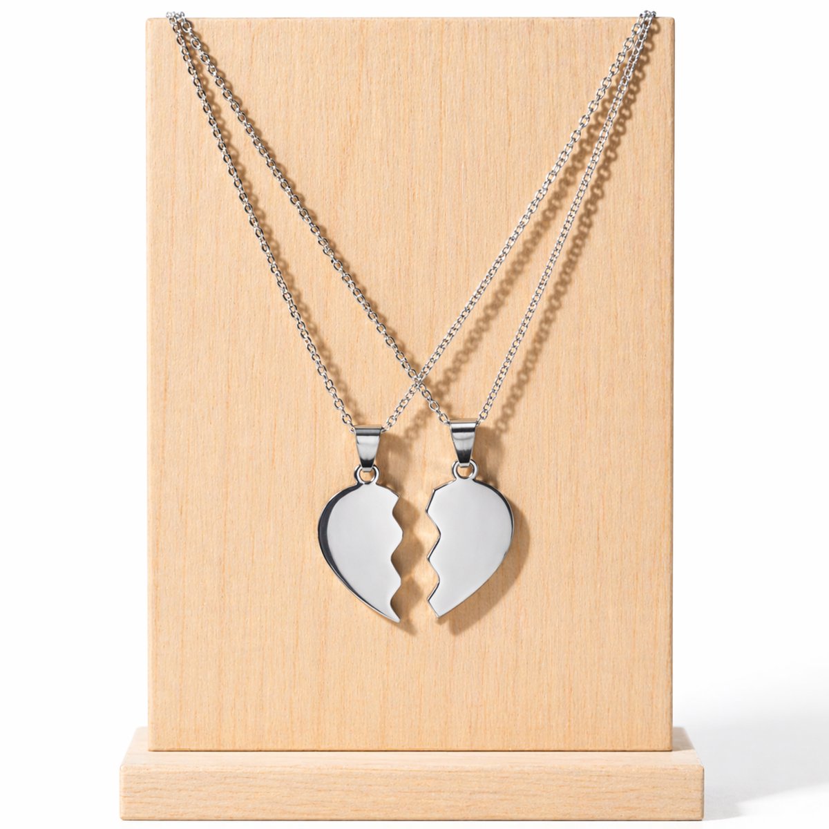 Cristaé LoveLink - Koppelketting Set van 2 - Breekbaar Hart Hanger - Zilverkleurig - Moederdag Cadeau - Liefde & Vriendschap