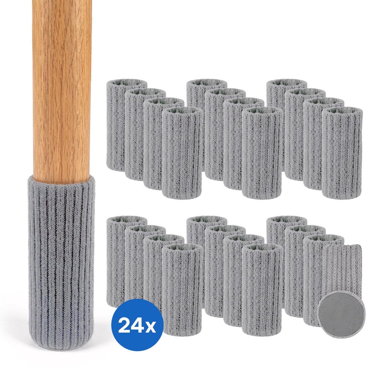 Lumivéra® Stoelpoot sokken set van 24 stuks (Grijs) – Elastische Beschermers – Stoelbeschermer – Stoelsokjes met vilt - Stoelpootbeschermers - Stoelpootdoppen - Stoelsokken