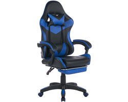 Ergonomische Bureaustoel/Gamingstoel – Verstelbare Rugleuning – 360° Draaibaar - Met Armleuningen En Voetsteun - Hoofdsteun & Lendensteun - Zwart, blauw