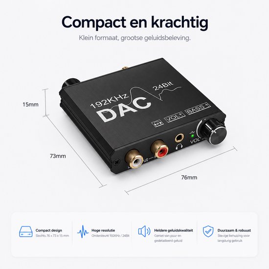 Sounix Digitaal naar Analoog Audioconverter 192KHz - Digital SPDIF/Optical/Toslink/Coaxial to Analog Stereo L/R RCA and 3.5mm Jack Converter-USB00117 — afbeelding 4