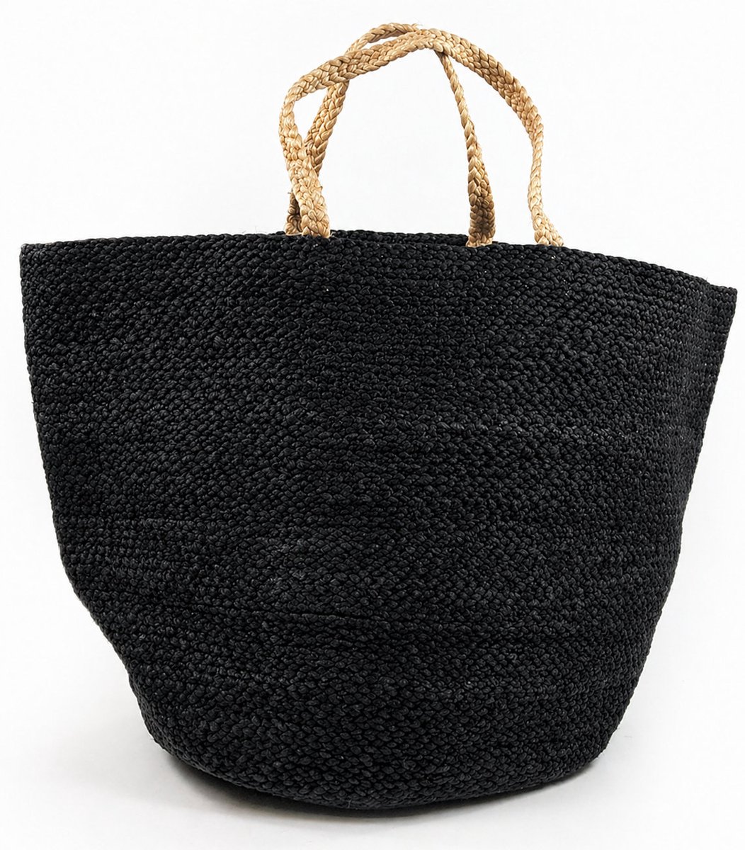 FairForward Gevlochten Shopper Zwart - Jute Tas met Handvatten - 38x34x35 cm
