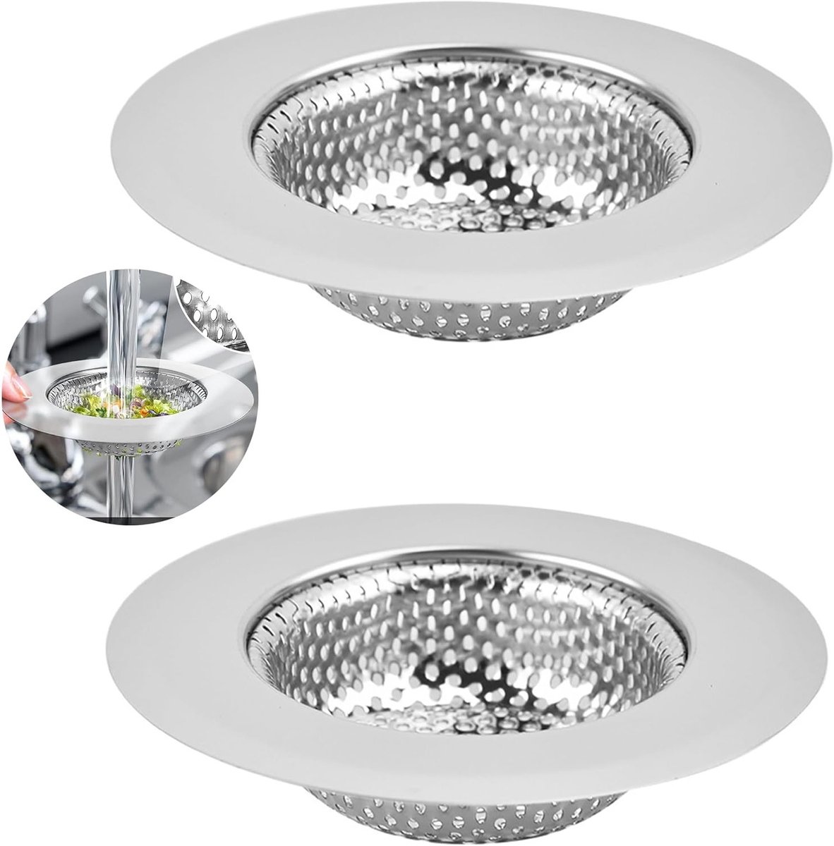 Set van 2 RVS Afvoerzeefjes voor Keuken, Bescherming tegen Verstoppingen, Haarvanger en Afvoerfilter (11.5 * 6 * 2.5cm)