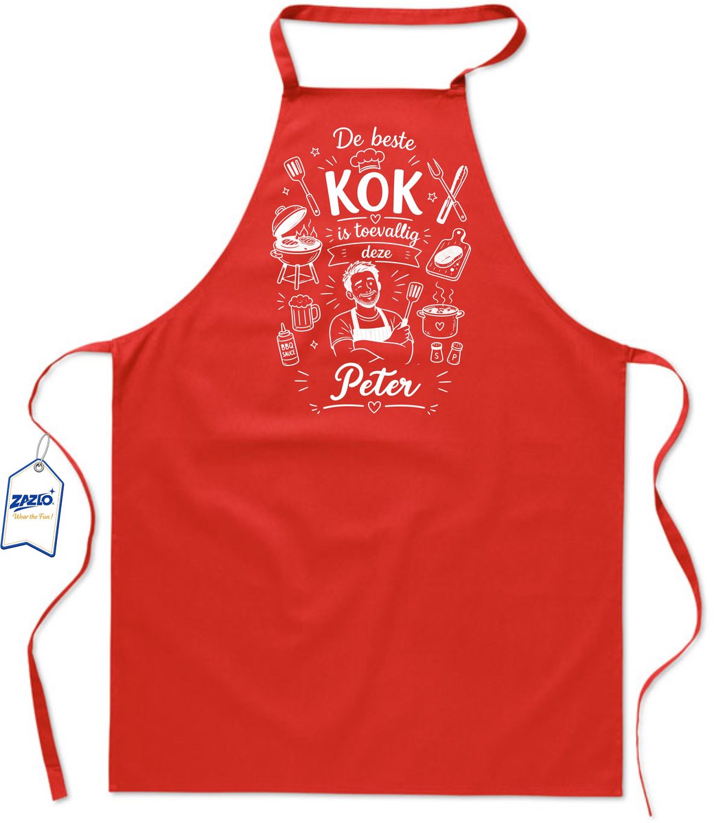 Basics - Unisex Schort - schort voor mijn peter - keukenschort - BBQ schort - 65 x 90 cm - 100% katoen - De beste kok is toevallig deze peter - rood