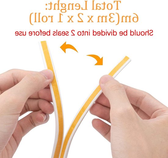 Zelfklevende Dichtstrip voor Deuren en Ramen - Isolatie tegen Koude, Geluid en Water, 3 m x 2 Stuks, Totaal 6 m, Wit van Merkloos — afbeelding 4