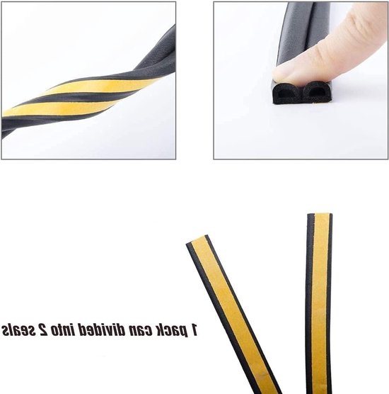 Dichtingsband voor Deuren en Ramen - Geluidsisolatie, Anti-Collisie Rubber Foam Strip, 6 meter Lang en Zwart van Merkloos — afbeelding 4