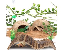 Crested Gecko Terrarium Accessoires met Klimvines, Hangplanten en Kokosnootschalen voor Bearded Dragon, Hagedis en Chameleon Decor