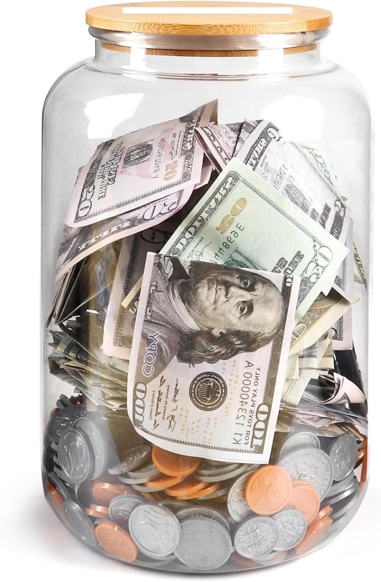 Transparante Spaarpot - Geldpot Munt Pot - Geld Leren Sparen - Onbreekbaar PET Plastic - 7/8 Gallon Capaciteit - Transparant