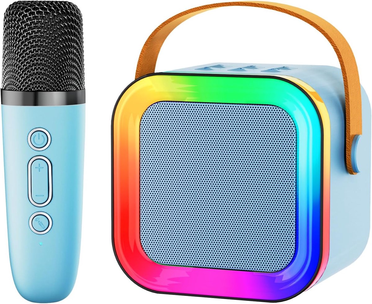 Mini-karaokemachine met luidspreker voor kinderen en volwassenen, draagbaar Bluetooth-apparaat met 1-2 draadloze microfoons, kerst- en verjaardagscadeaus, speelgoed voor meisjes en jongens van 4-12+ jaar en peuters (gebroken wit - 1 microfoon)