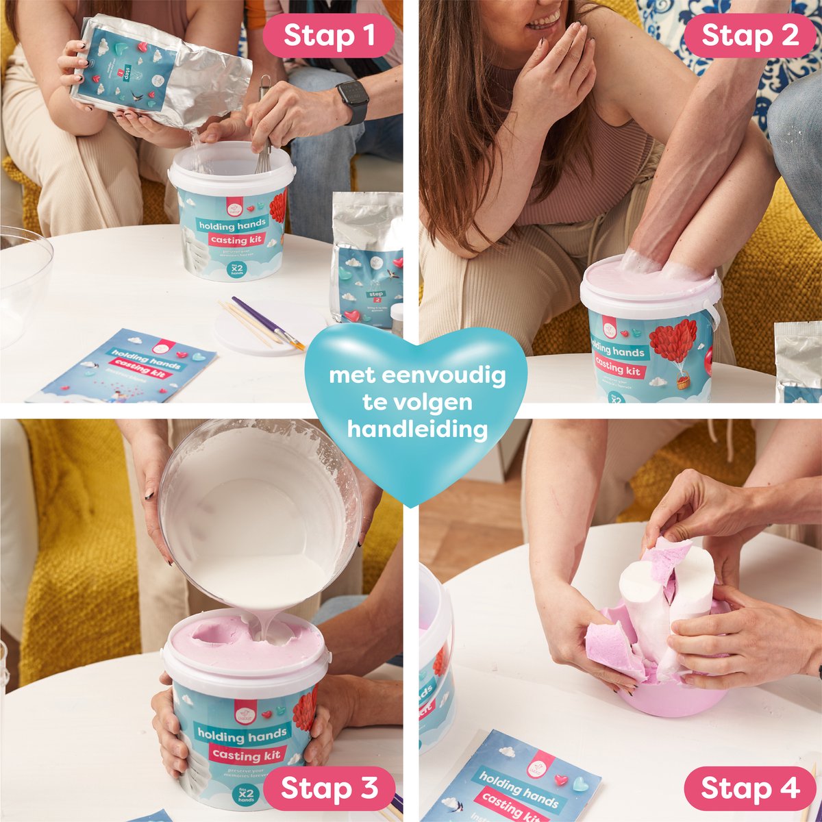 Chuckle – 3D Gipsafdruk Set - Handafdrukset - Handgietset voor Koppels en Familie met Goudverf - Eenvoudig te Gebruiken - Uniek Cadeau en Souvenir voor Jubilea - Verjaardagen en Kerstmis — afbeelding 7