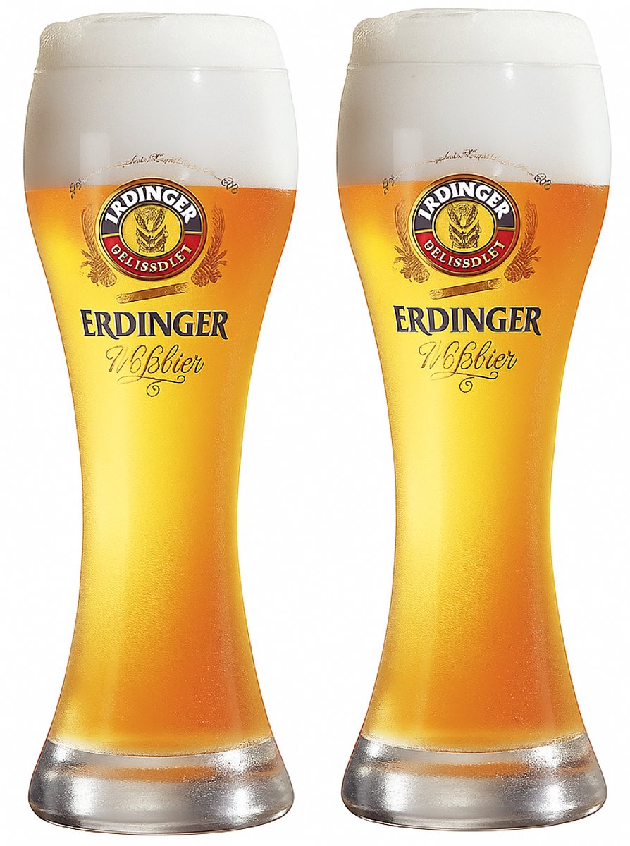 Erdinger Bierglazen Weizen - Set van 2 glazen - Perfect voor tarwebier en schuimige bieren - Vaatwasserbestendig - Helder glas - 500 ml per glas - Glas - 85 x 248 mm - Glaswerk - Bierglazen