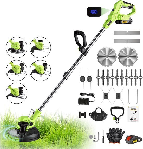 Draadloze 5-in-1 Grasstrimmer 21V 800W CONENTOOL – 8 inch, Verstelbaar Handvat, Accu & LED Display