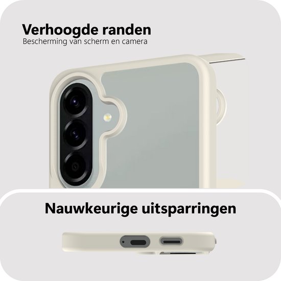 Telefoonhoesje met verhoogde randen ter bescherming van scherm en camera. Nauwkeurige uitsparingen voor knoppen en poorten.