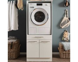 Wasmachinekast Laundreezy | 68 x 68 x 162 cm | Wit - Emob - wasmachinekast_enkel - Wit - MDF
