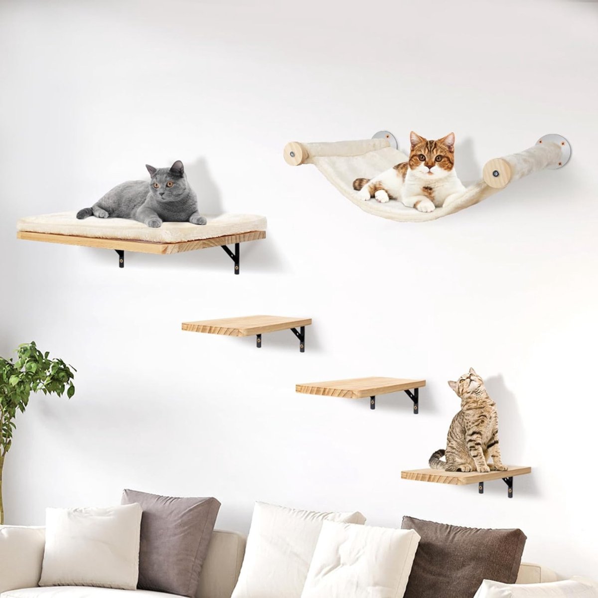 VLSelect® Kattenklimmuur - Katten Klimwand - Katten Klimrek - 5-Delig Set