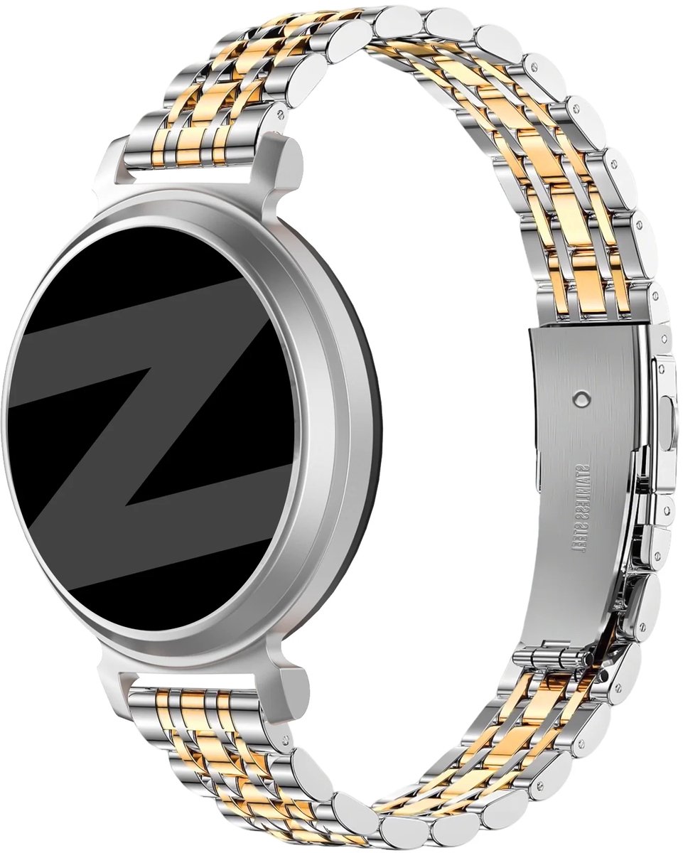 Bandz Stalen 'Classic' band geschikt voor Garmin Lily 2 / Pebble Round 2 - Zilver/Goud
