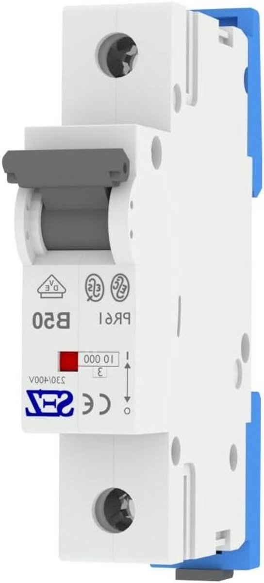 Stroomonderbreker - Zekering automaat - Elektrische beveiliging - 1-polig B-karakteristiek - 50A 10kA - Grijs